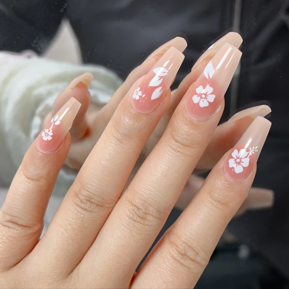 Sweet Nail Art Sticker Cherry Blossom Patterns 3D Nail Stickers White Flower Petals Wedding Design Spring Manicure Slider Decor