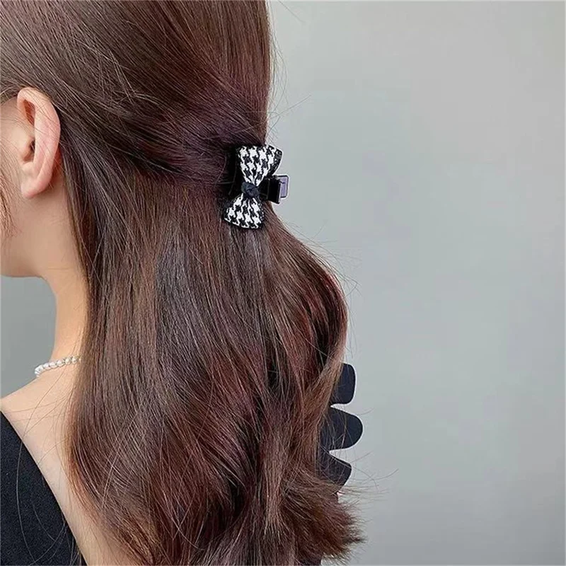 

Houndstooth Bow Retro Small Claw Clips Bangs Hairpin Women Fashion Hair Claw Headwear