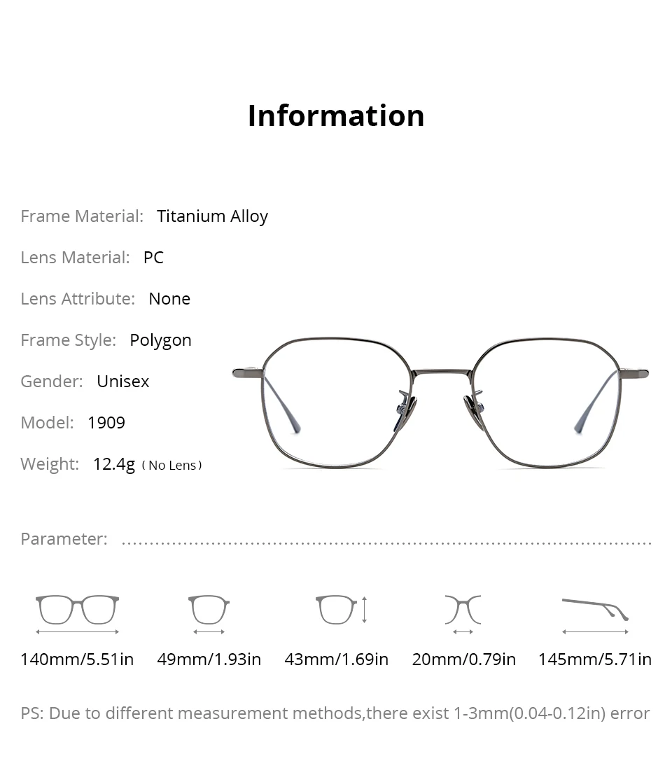 NIANZHEN Titanlegierung Brillengestell Herren Polygon Markendesign Brille Damen Ultraleichte Retro-Brille Brille 1909 – Detail 2