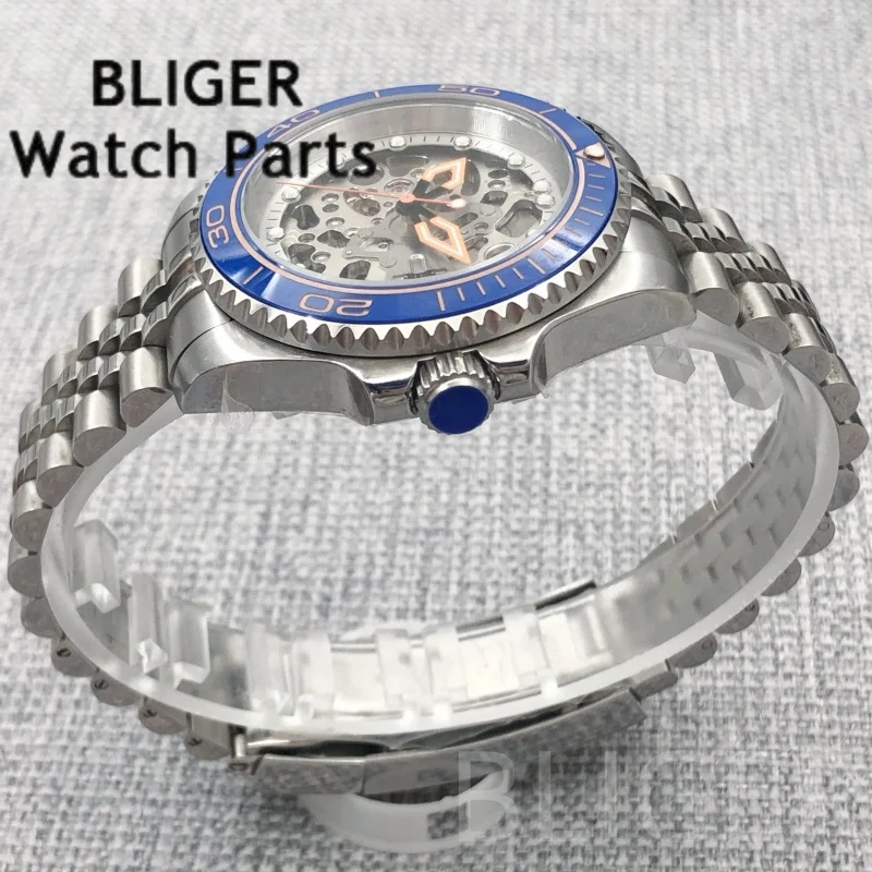 BLIGER 40 مللي متر هيكل عظمي مجوف فاخر NH70 ساعة يد ميكانيكية للرجال زجاج الياقوت الأخضر مضيئة الهاتفي 10Bar مقاوم للماء