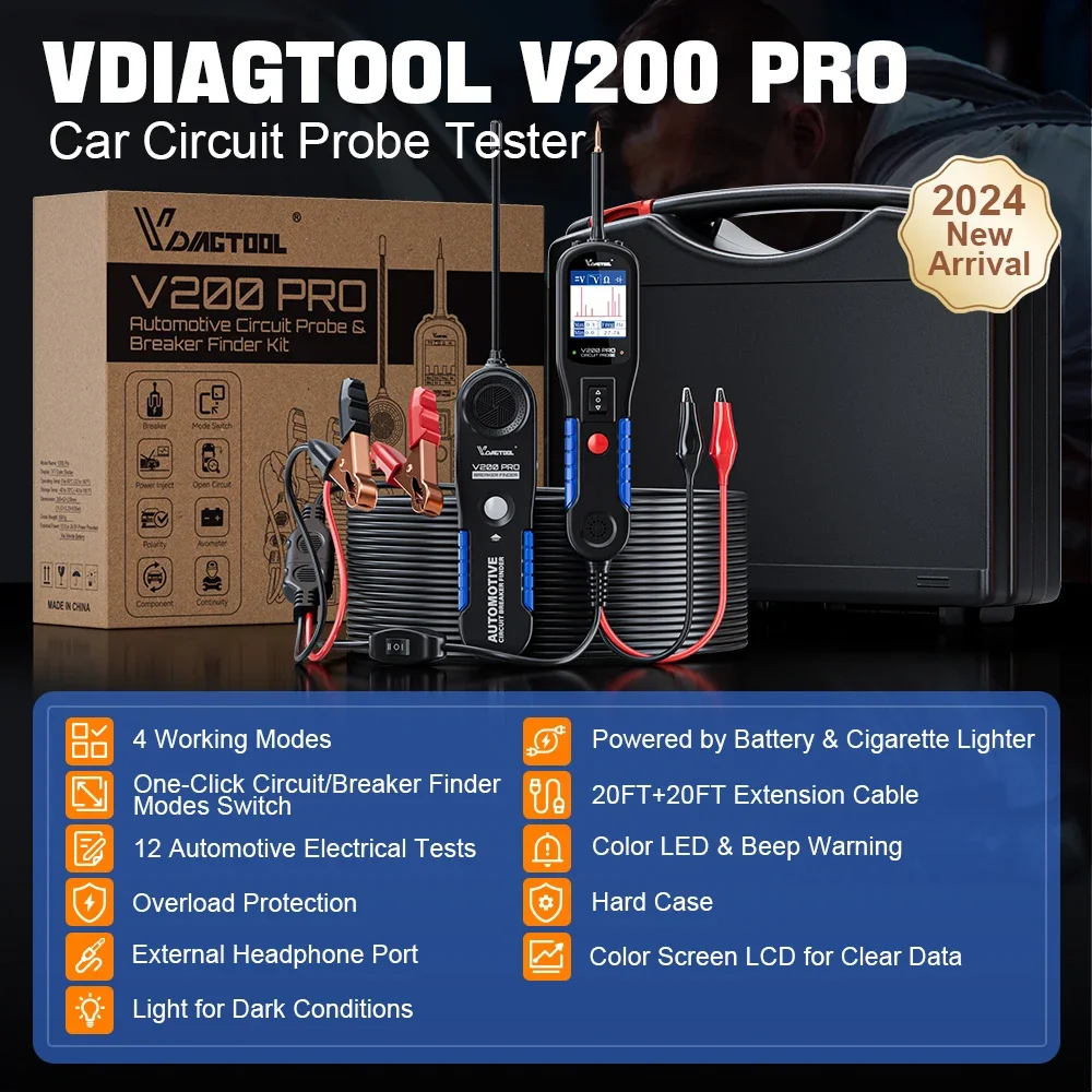 VDIAGTOOL V200PRO 12V/ 24V Car Power Circuit Probe Tool Automotive Broken Wire Detector Auto Electrical Circuit Tester DC/AC Vol