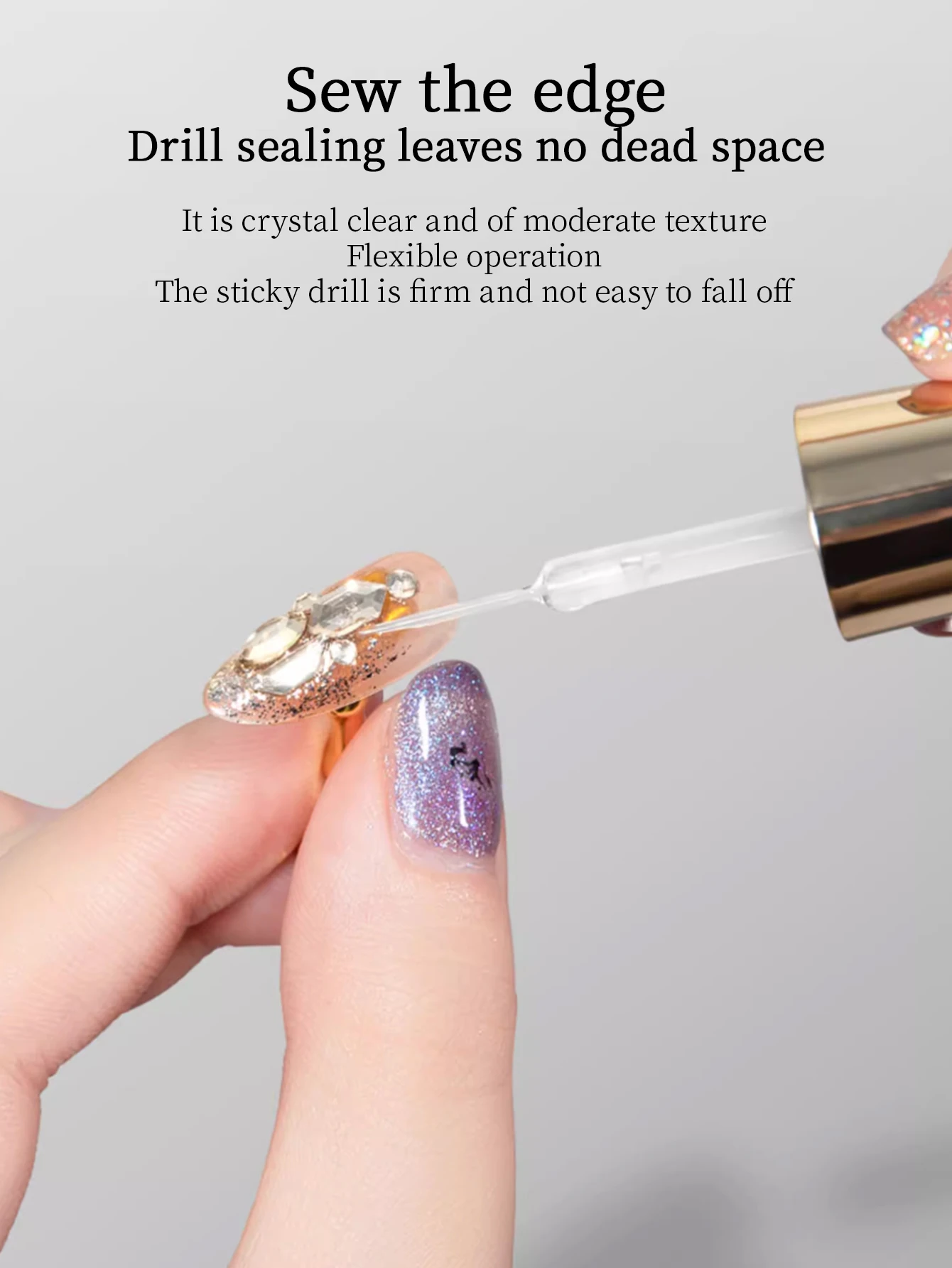 RS ギャップフィリングトップコートジェル、精密ライナーネイルアートブラシ内蔵、ネイルラインストーン接着剤（クロムネイルパウダーラインストーン用）