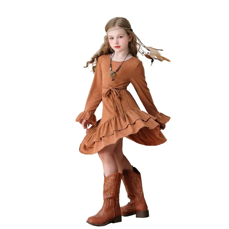 فستان جديد لمرحلة الهالوين للأطفال لعام 2025 بأكمام طويلة وكشكشة على طراز رعاة البقر لأزياء الحفلات والكرنفال #3