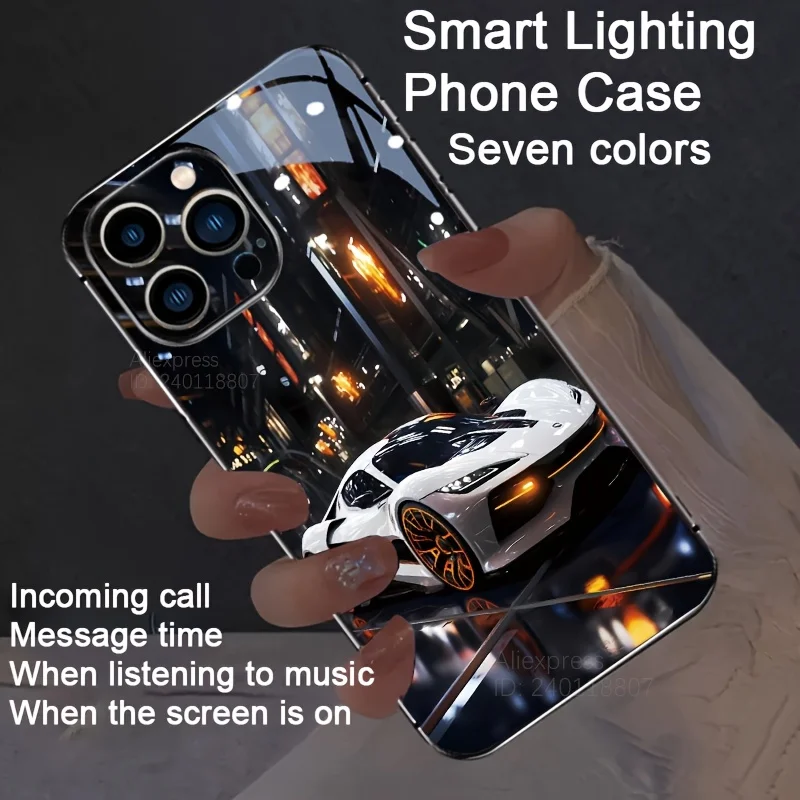 Cool LED Case For iPhone 16e 2025 For iPhone 16 Pro Max 16 Plus Luminous Protective Cover Race Car LED Phone Capa Coque Funda