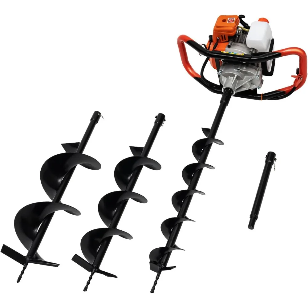 

10 52CC Post Hole Digger 2-Stroke 2.4HP Gas Powered Auger Post Hole Digger, Earth Auger with 3 Drill Bits 4 6 8 and 12 Extens