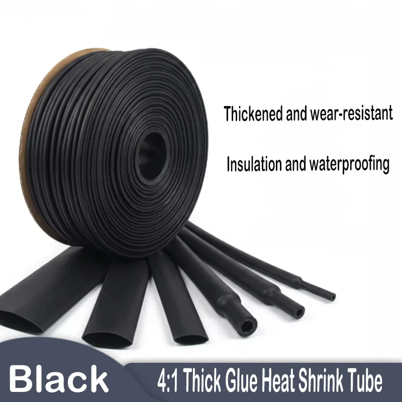4:1 Double Wall Adhesive Heat Shrink Tubing Black Polyolefin Glue Lined Tube Waterproof Wire Cable Protective Sleeve Dia 4-52mm