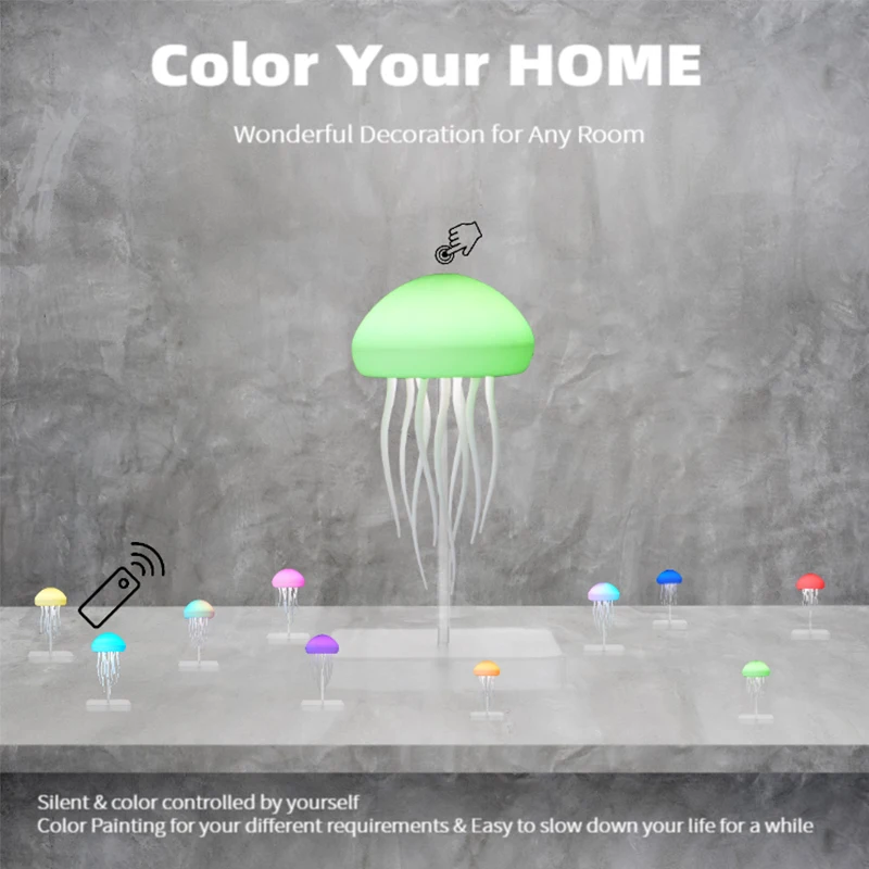 3D Jellyfish Night Light Creative Remote Control Light Flexible Tentacles Type-C Charging Bedside Lamp for Holiday Children Gift