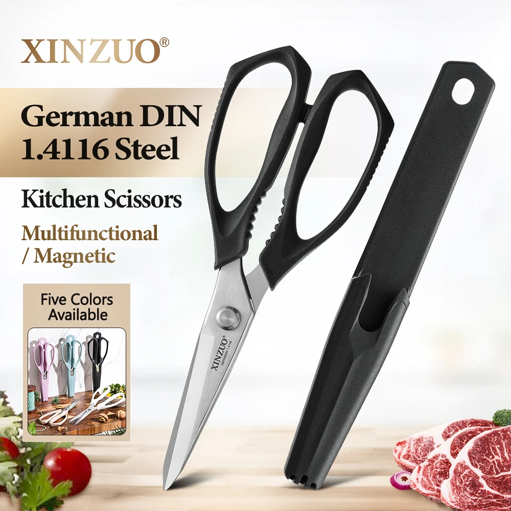 XINZUO DIN 1.4116 Stainless Steel Kitchen Scissors Magnetic Refrigerator Multi‑Function Household Scissors for Daily Cooking