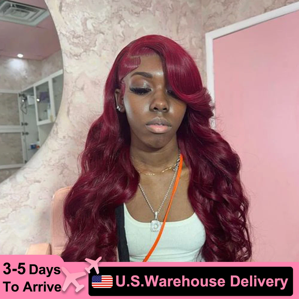 Hd Lace Wig Body Wave 13X6 Red Lace Front Human Hair Wigs 38 Inch 13X4 Burgundy 99J Lace Front Wigs Pre Plucked For Black Women