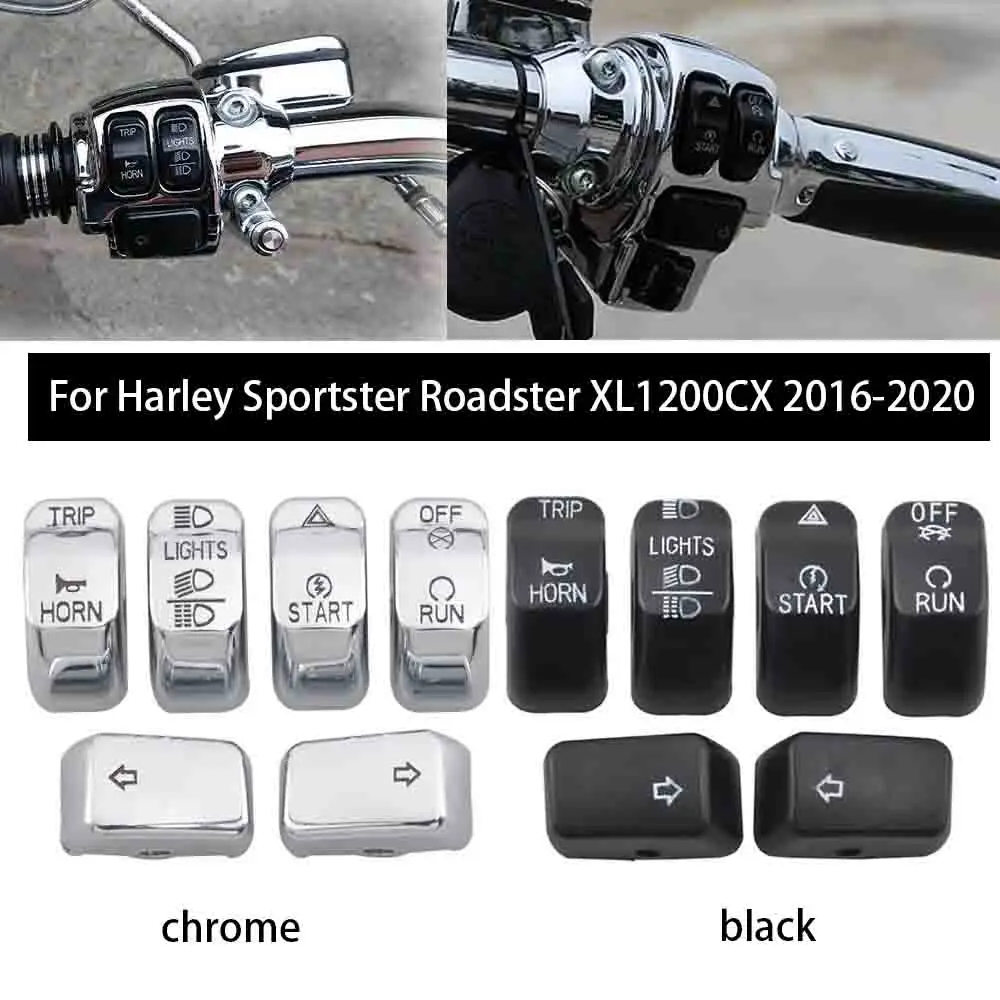 Black/Chrome 6 Pcs Switch Caps ABS Kit Fit For Harley Softail Fat Boy Lo FLSTFB 2011 2012 2013 2014 2015 Motorcycle Accessories