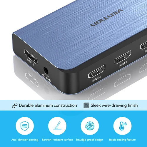 Imagen 2 del producto Vention nuevo conmutador HDMI 5 en 1 4K @ 60Hz HDMI 2,0 Ultra HD divisor con adaptador de interruptor HDMI remoto IR para PS5 TV Xbox Laptop