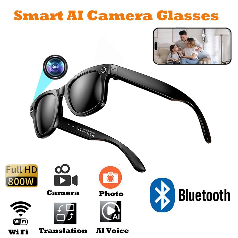 

New 800w Pixel Smart Glasses With AI Camera Micro Camera Photography Video Recording Voice Call Translation Gradient Sunglasses