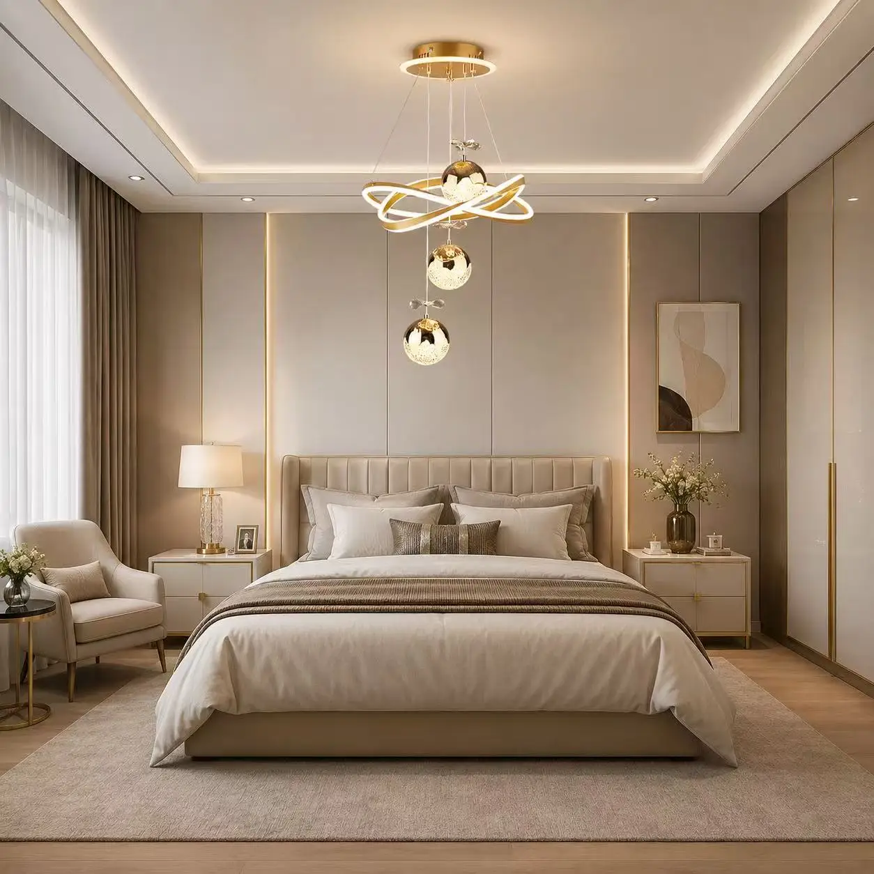 Modern Luxury Snowflake 3-Ball Chandelier LED Chandelier 3 Colors Nordic-Style Ring Light, suitable for use in living rooms, bed