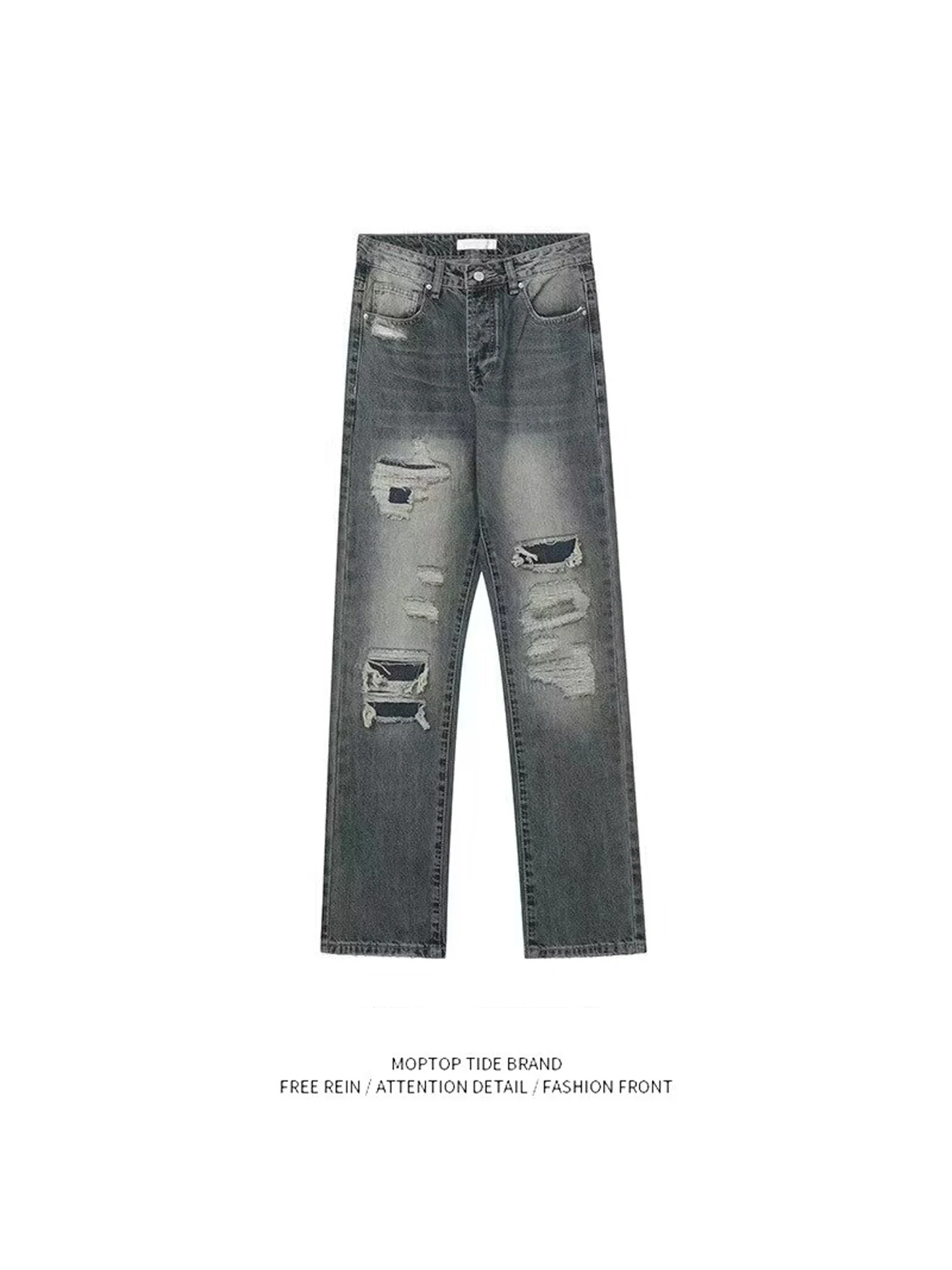 

American Retro Waed Loose Leggings Jeans Casual Long Pants Wide Leg Trendy Straight Tube Jeans for Youth Spring Autumn