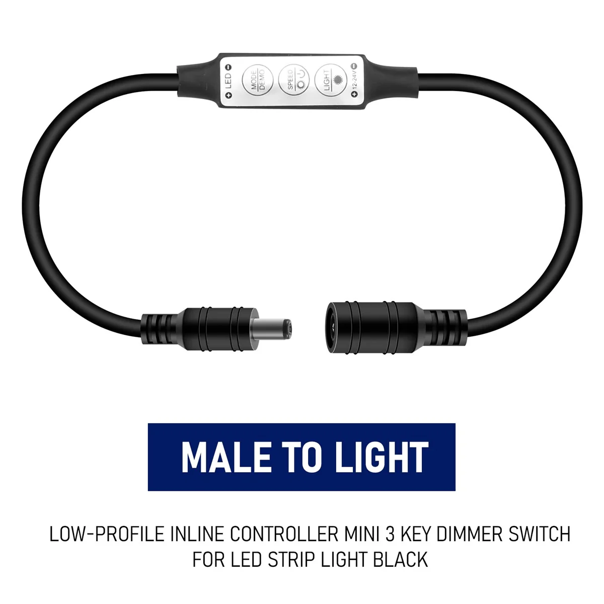Low-Profile Mini Controller, 3 Key Dimmer Switch, LED Strip Light, Preto