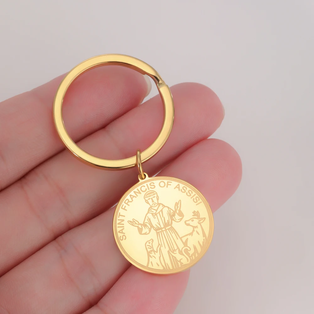 داوابارا سانت فرانسيس من أسيسي قلادة مستديرة ميدالية دينية قلادة حماية تعويذة مجوهرات من صلب لا يصدأ #4