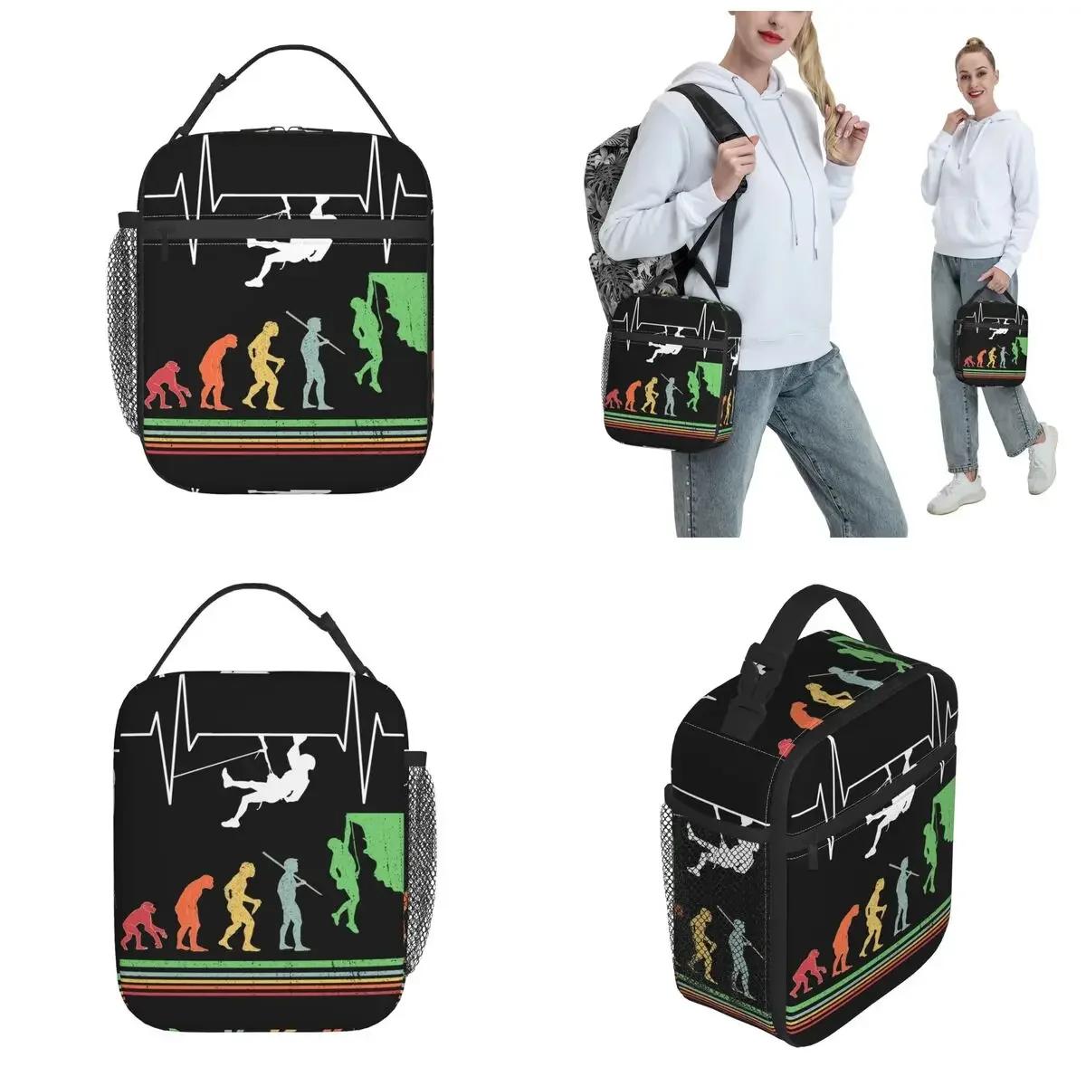 Rock Climbing Heartbeat Thermal Insulated Lunch Bag School Rock Climbers Portable Bag for Lunch Thermal Cooler Lunch Box