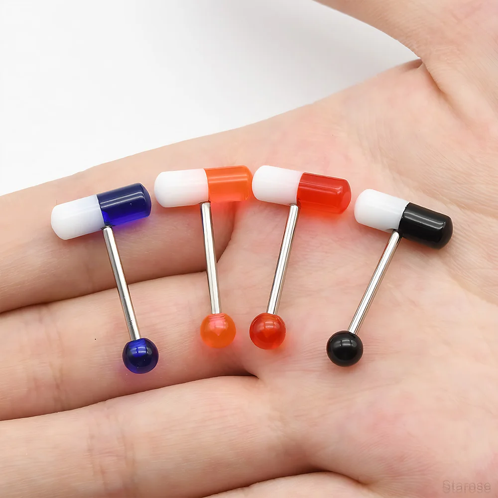 I Feel Good 2pcs/lot Blue Capsule Tragus Piercing lengua Acrylic Pill Tongue Rings Women Men Jewelry Kylie Lip Piercing Tongue