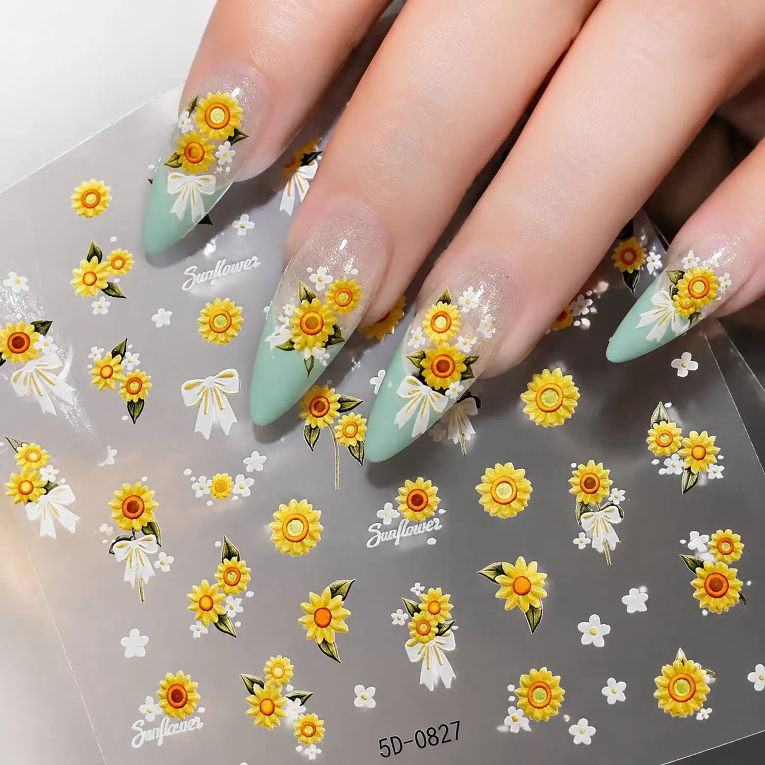 1Pc Floral Sunflower Garden Nail Sticker Self Adhesive 3D Elements Nail Decal Nature Chic Deco Nail Slider