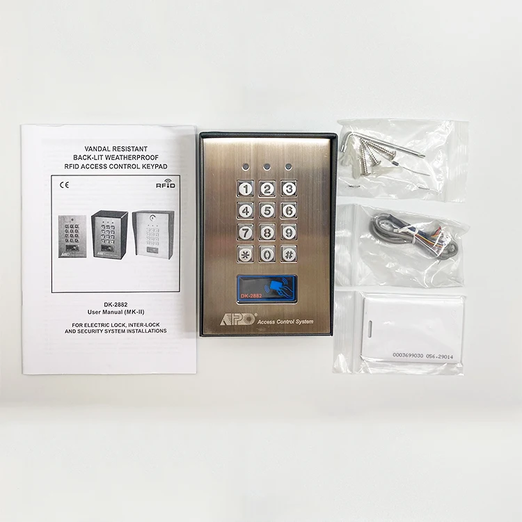 DK-2882A (P0) Three Output Waterproof IP66 Su ace/Flush Mount Matel High Security Access Control Keypad 1200 Users Blue LED