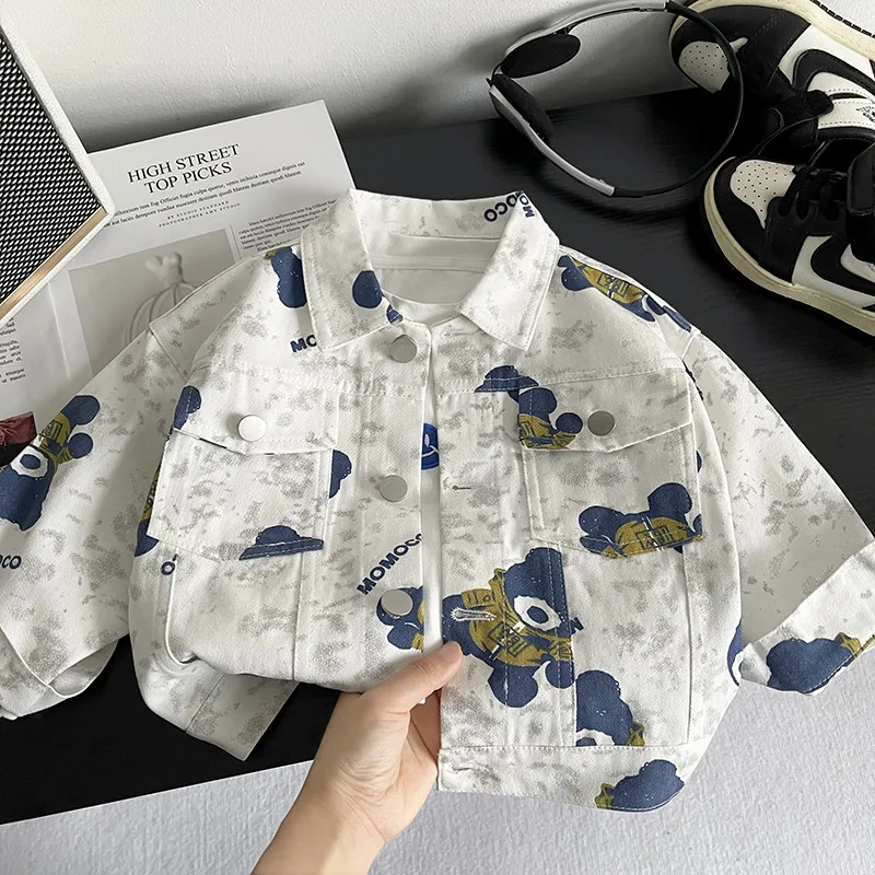 صبي وفتاة سترة معطف الربيع والخريف جديد للأطفال موضة الكرتون طوق الدنيم سترة ملابس الطفل 80-120 سنتيمتر