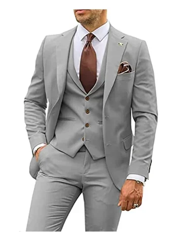 Brown Men Suits Business Casual Wedding Groom Tuxedos Suit Notched Lapel 3 Piece (Blazer + Vest + Pants) Slim Fit Costume Homme