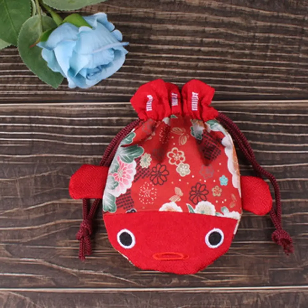 

Cartoon Animal Canvas Flower Drawstring Bag New Year Large Capacity Gold Fish Shape Handbag Korean Style Wrist Bag