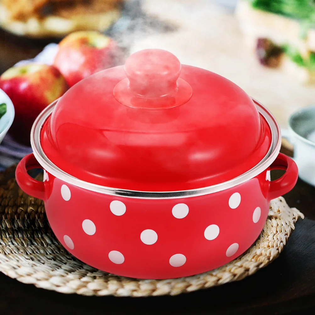 

Safe Enamel Milk Pot Dual Handles for Stovetop Baby Food Sauces Salads Instant Noodles Stock Pot Kitchen Cookware