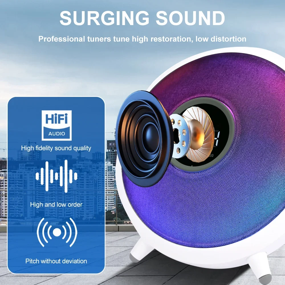 Alto-falante sem fio bluetooth criativo subwoofer exibição de tempo soundbox com despertador função luz mini desktop centro música fm