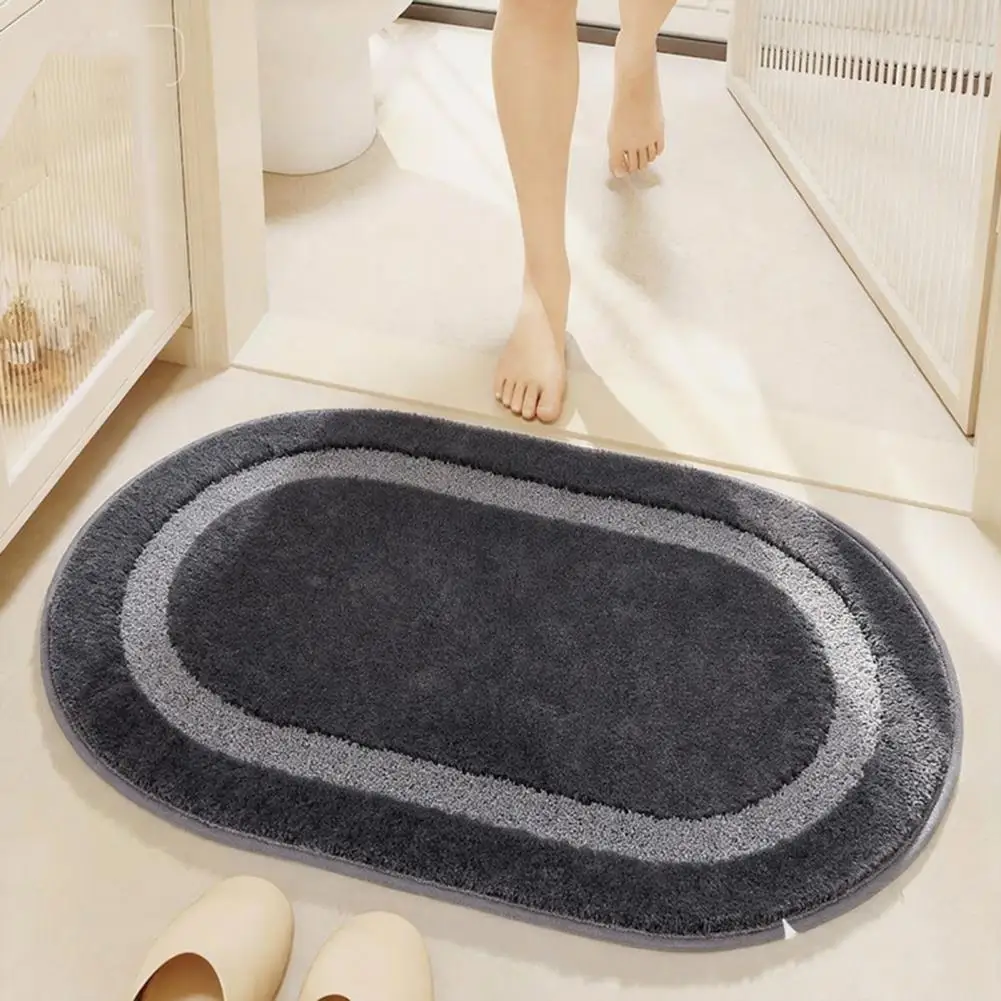 Fluffy Bath Mat Oval Microfiber Bathroom Rug Soft Plush Bath Mat Highly Absorbent Non-slip Floor Mat for Shower Bathtub Sink