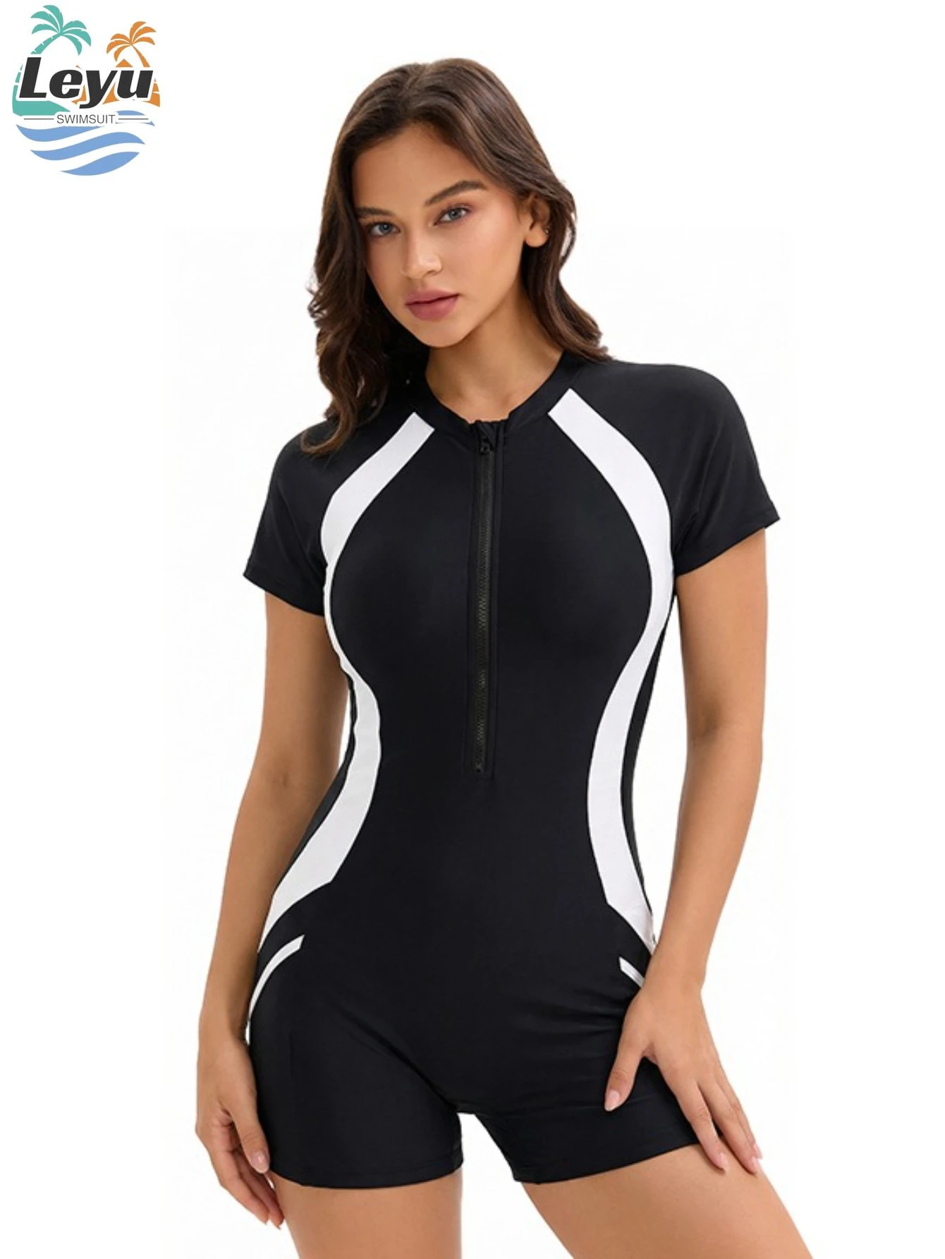 

Женский спортивный слитный купальник с коротким рукавом, на молнии, с плоскими швами, оверсайз, для серфинга и дайвинга, бикини, новинка 2026 года