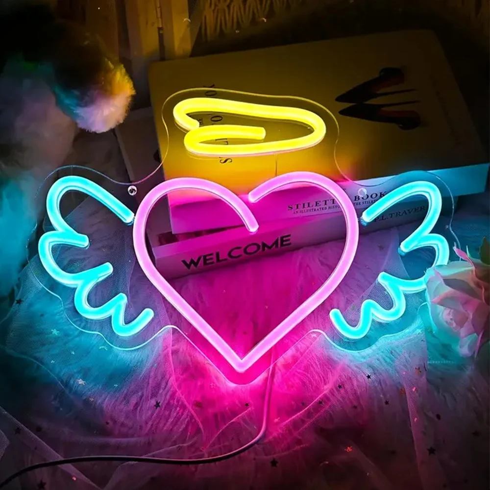 Love Heart  Neon Sign Wall Decor Led Light Sign Beauty Room Decoration Dimmable Lamp For Lady Girls Bedroom Beauty Shop Sign USB