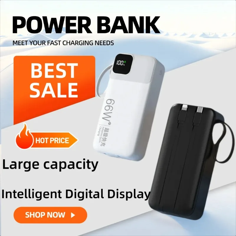

10000/20000/30000mAh Ultra-large Capacity PD Super Fast Charging Mobile Power Bank with Built-in Cable