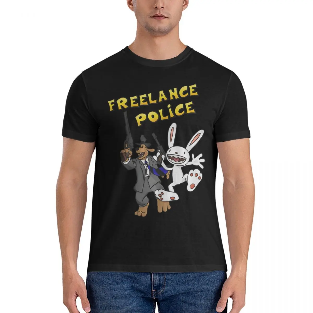 Occupiers Of A Universe Typical Fictional Characters Techno Novelty Cotton Tees Short Sleeve Sam And Max Hit the Road T Shirts