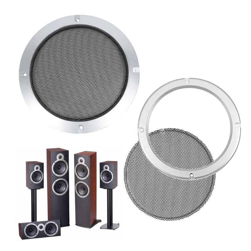 1 Pair Silver Replacement Round Speaker Protective Mesh Net Cover Speaker Grille 2/3/4/5/6.5/8/10 inch Speaker Accessory