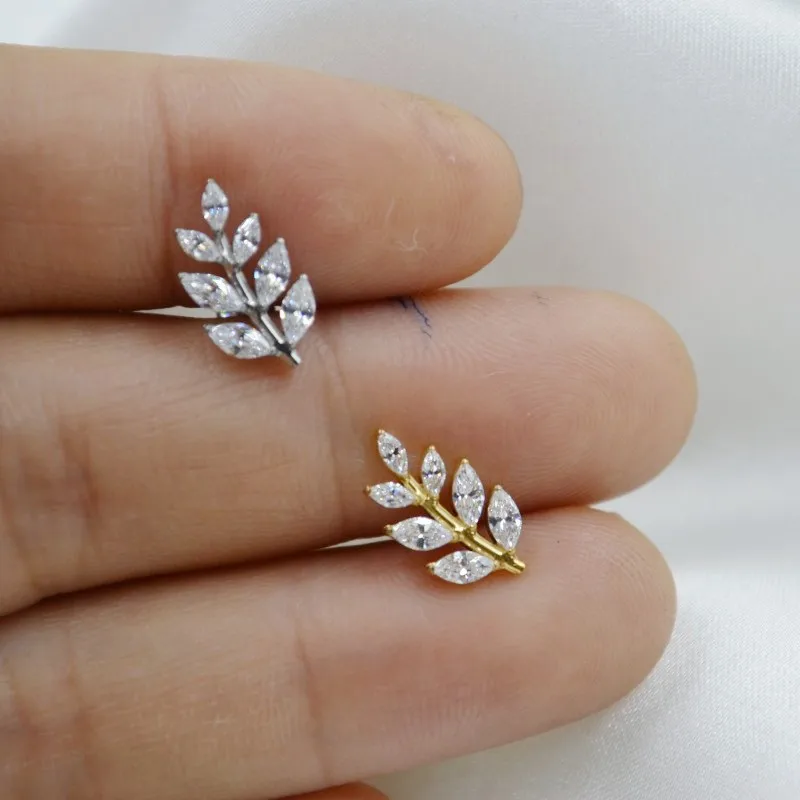10pcs Body Jewelry G23 Titanium Leaf CZ Lip Labret Bar Ear Helix Tragus Rook Bar Stud Body Piercing Jewelry  16G~1.2mmNEW