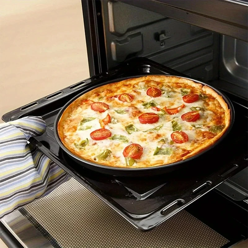 Bandeja para Pizza Antiadherente de 9/10/11/12 Pulgadas, Bandeja para Horno de Pizza de Acero al Carbono, Plato Redondo Bajo para Pizza, Bandeja para Asar, Utensilios para Hornear