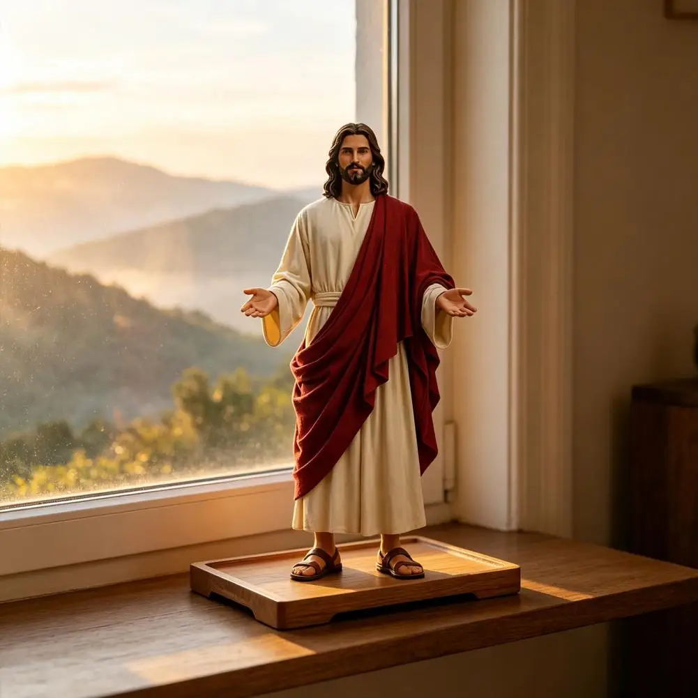 Figura de Jesús de 5 Pulgadas con Brazo Abierto, Pintada a Mano, Estatua Religiosa de Jesús, Escultura Cristiana de Resina, Figura de Jesús para Decoración del Hogar