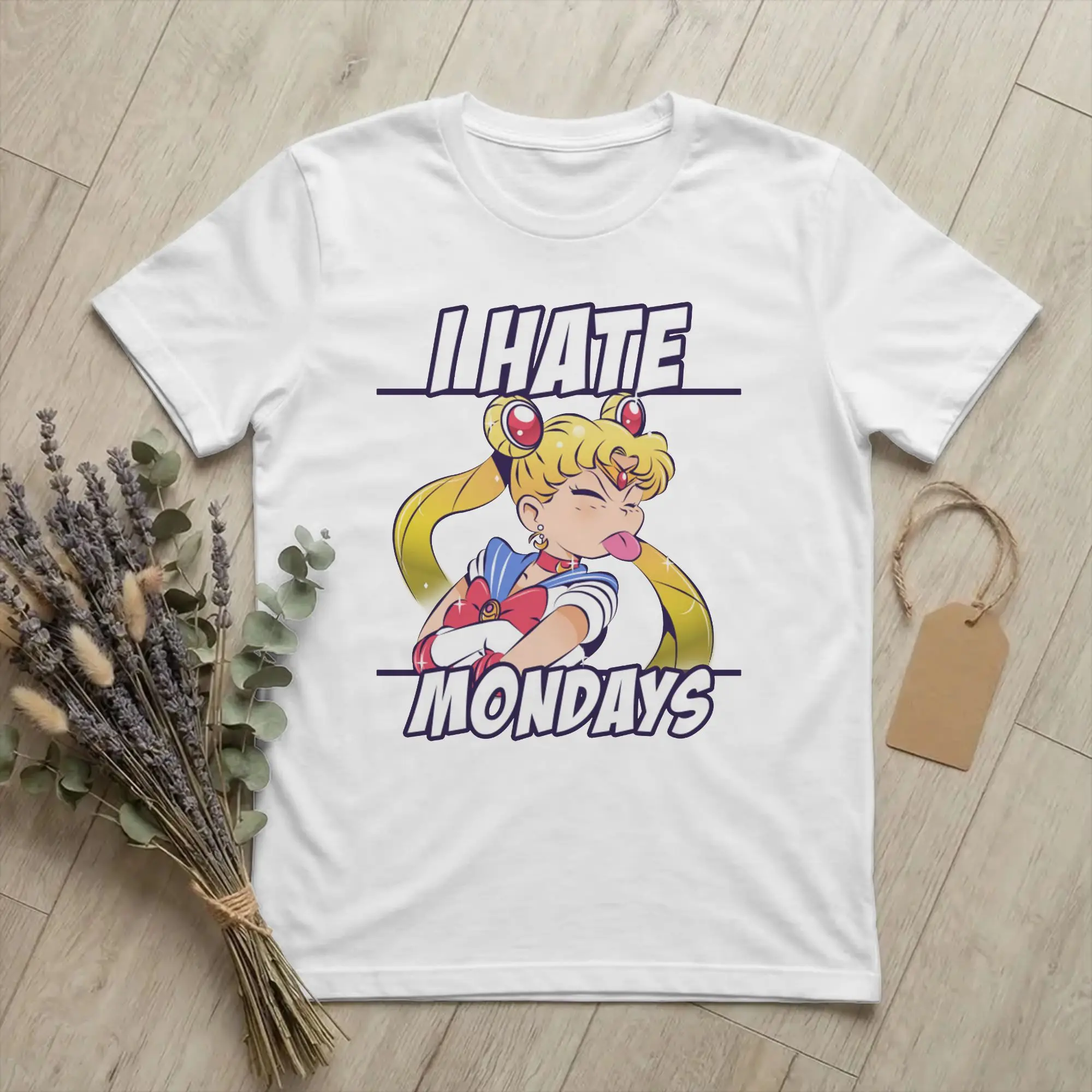 I Hate Mondays Sailors Moons Harajuku T-Shirts Funny Pure Cotton Tee Shirt Round Collar Short Sleeve T Shirts Summer Clothing