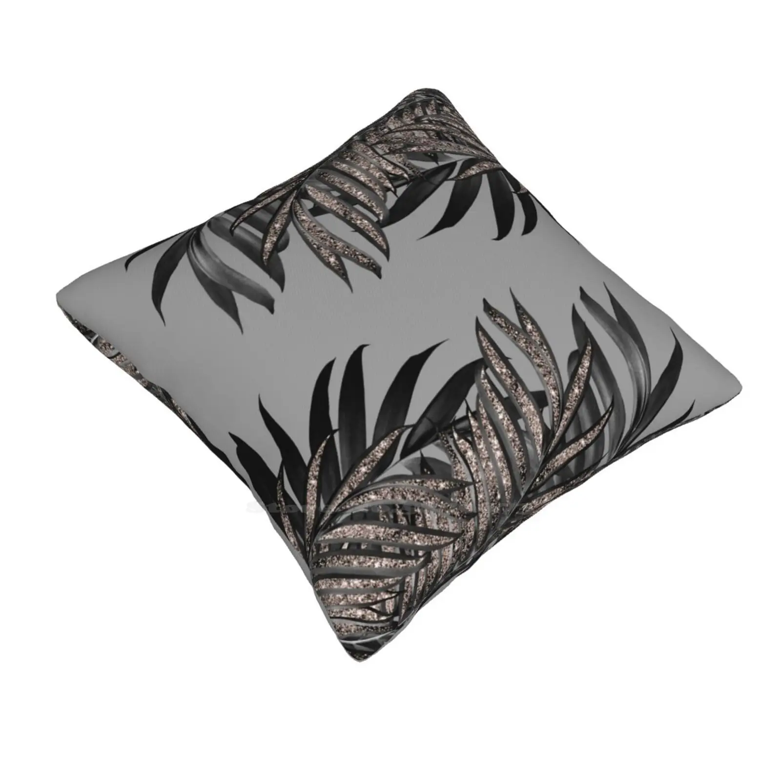 Gray Black Palm Leaves With Rose Gold Glitter #5 ( Faux Glitter ) #Tropical #Decor #Art Home Sofa Car Waist Throw Pillowcase