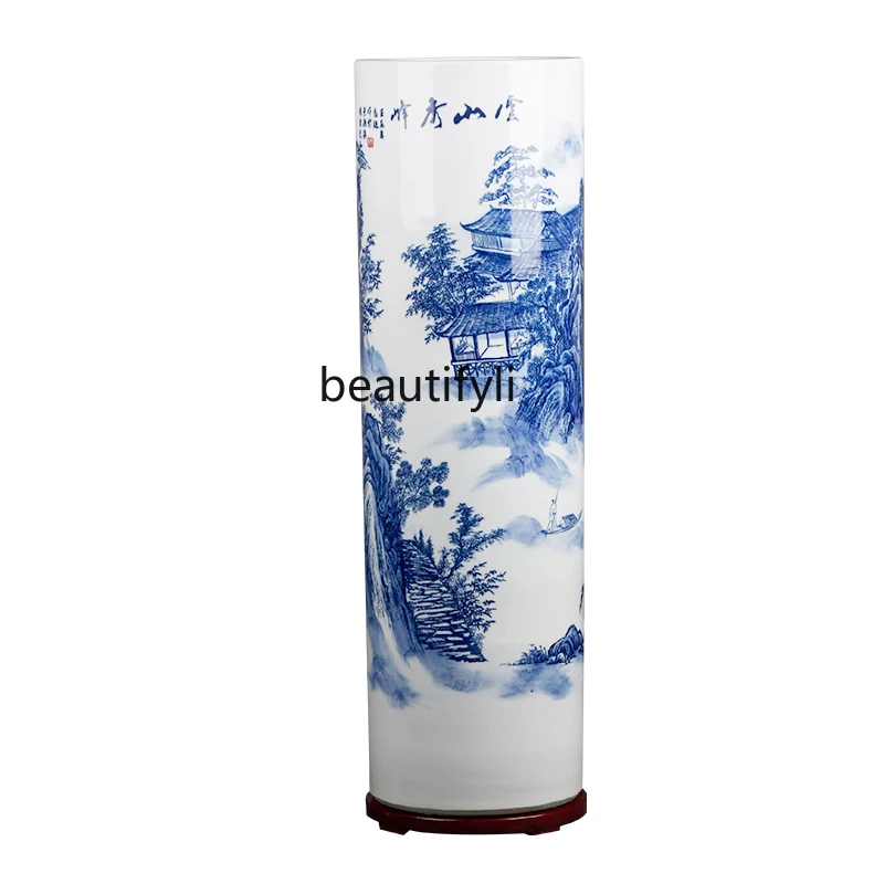 Jingdezhen Porcelain Hand Painted  Floor Vase Quiver Living Room and Hotel Chinese Style Flower Arrangement Decorative Ornament