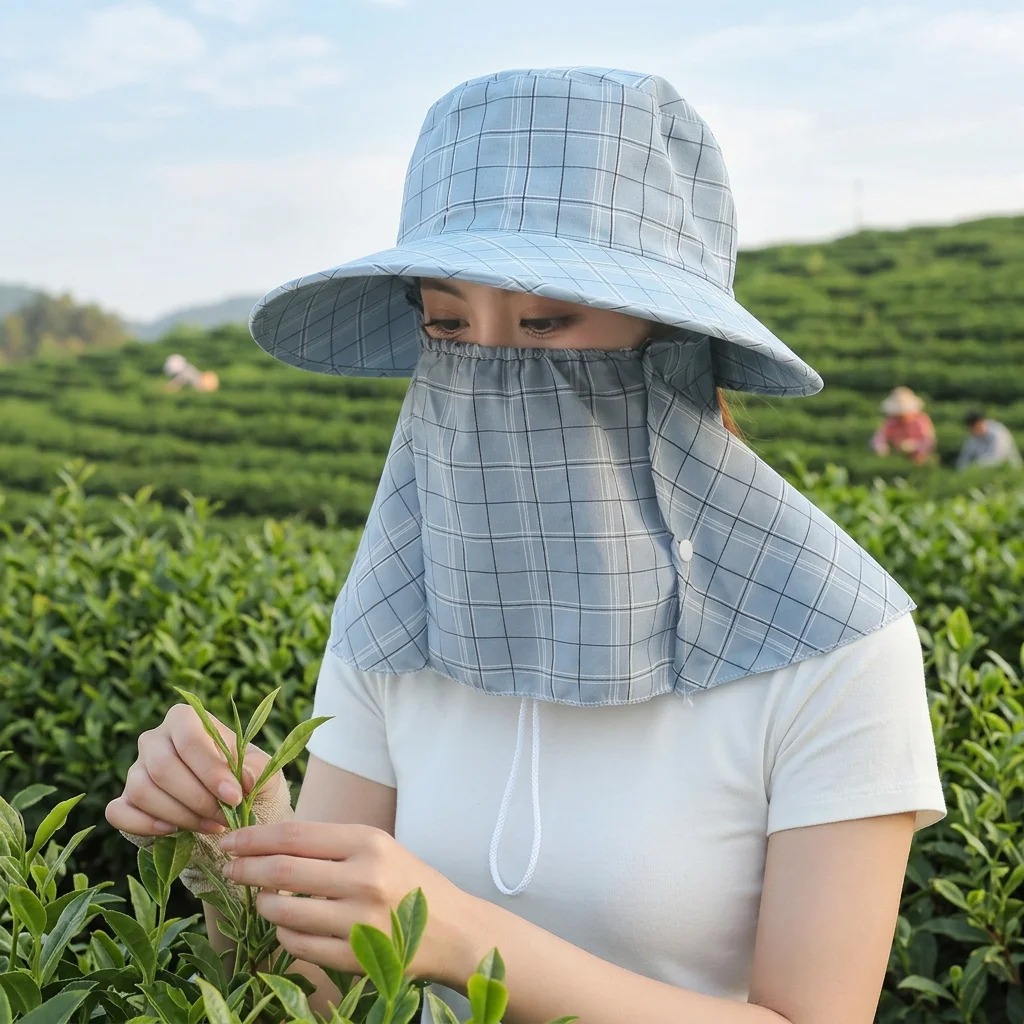 Gardening Sun Hat UV Protection Wide Brim Cap with Removable Neck Flap Breathable Summer Beach Gear for Men and Women Travel