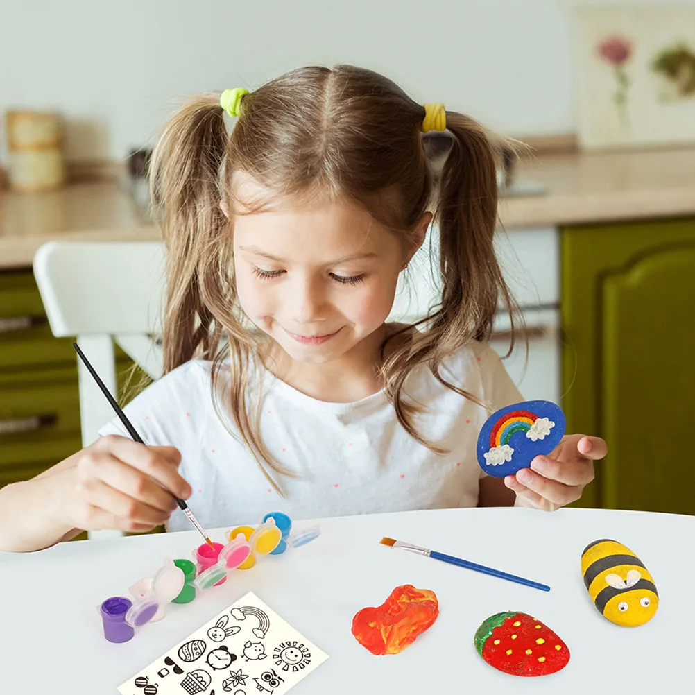 

1Set Kids Stone Painting Kit Creative Arts Craft Set for Children Fine Motor Skills Hand Eye Coordination Garden Fish Tank