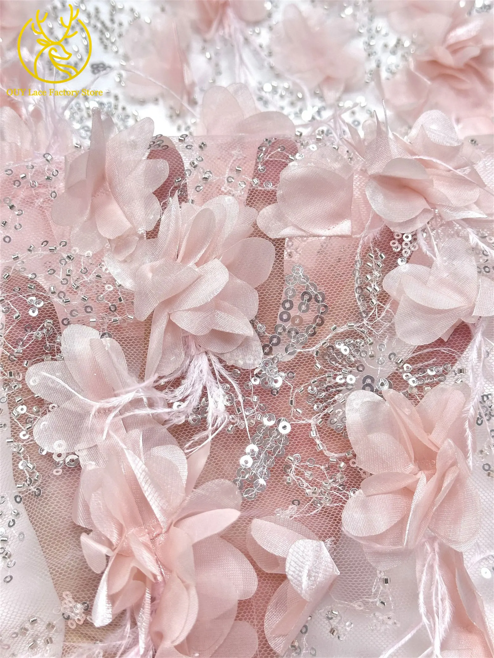 Exquisite 3D-Applikation Französische Pailletten Tüllspitze 2026 Hochwertige Perlenbesetzte Afrikanische Spitze Rotes Nigerianisches Hochzeits-Abendkleid – Detail 8