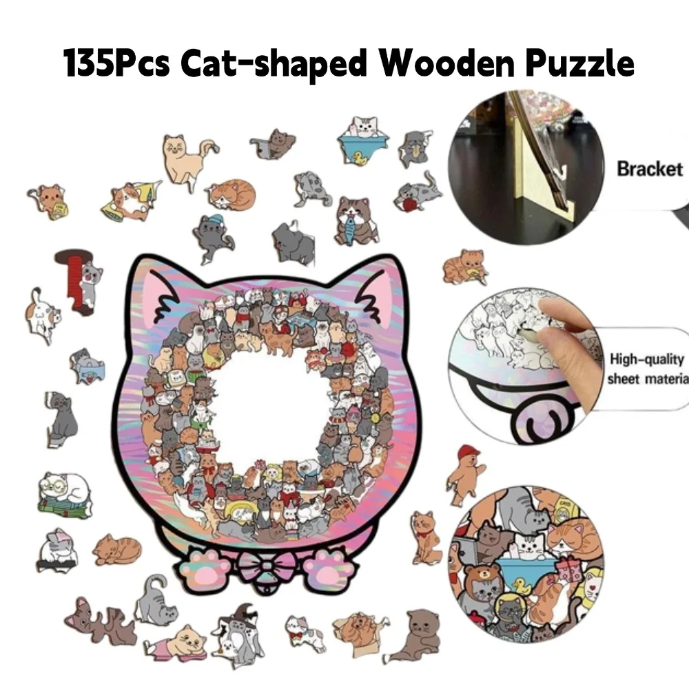 

135 шт., креативные деревянные головоломки в форме кошки, подарки для любителей кошек, домашний декор для снятия стресса, головоломки, мультяшные игрушки