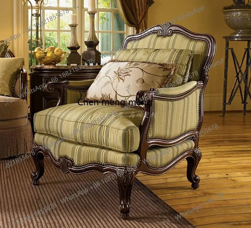 

Pure American classical peach blossom core solid wood sofa chair foot pedal combination European carved leisure tiger chair