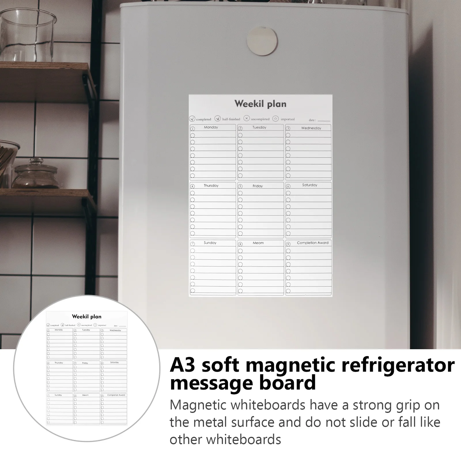 

1Pcs Magnetic Erasable Note Board Refrigerator Sticker Message Board Planner Reminder Calendar Fridge Magnet Tool