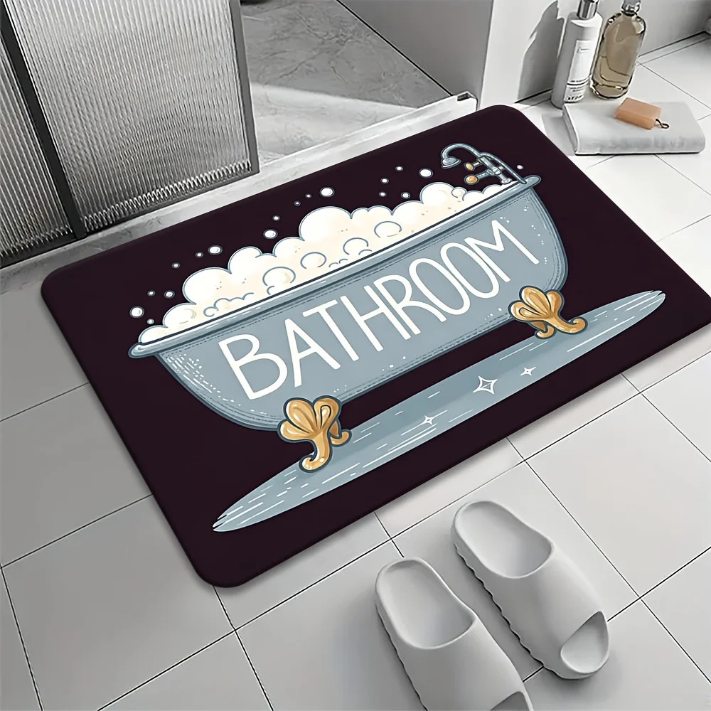 VIKAMA Vintage Bathtub Bubble Pattern Bathroom Mat Non Slip Washable Water Absorbent Shower Floor Mat Home Decor