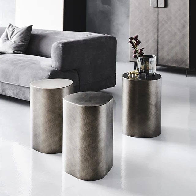 italian design antique graphite steel coffee table silver gold metal side table for living room modern 3