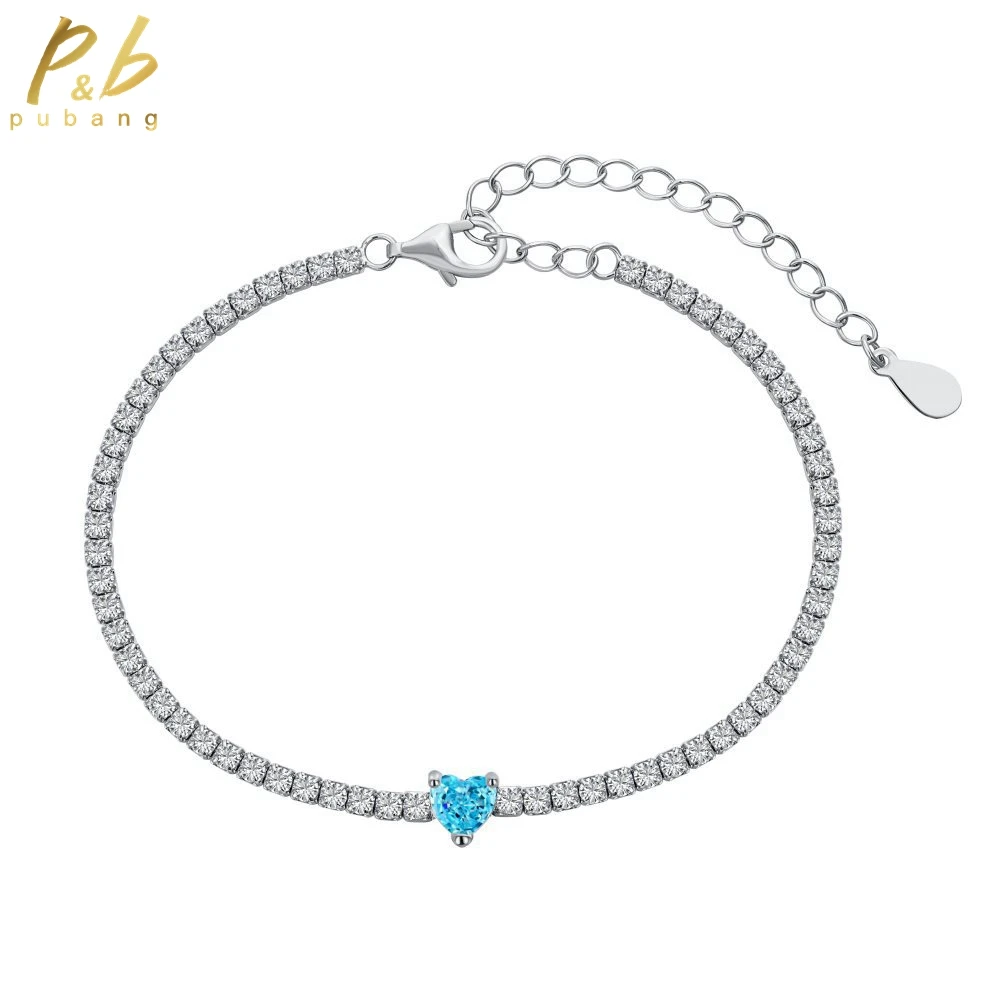 

PuBang Fine Jewelry Real 925 Sterling Silver Blue/Pink Created Moissanite Resizable Sparkling Bracelet for Women Gifts Wholesale